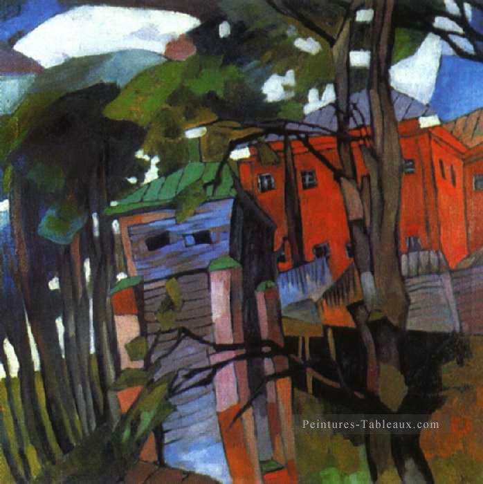 paysage avec une maison rouge 1917 Aristarkh Vasilevich Lentulov Peintures à l'huile